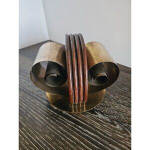 Revere Co. Brass & Walnut Art Deco 1930's Early MCM Bookend by Fred D. Farr